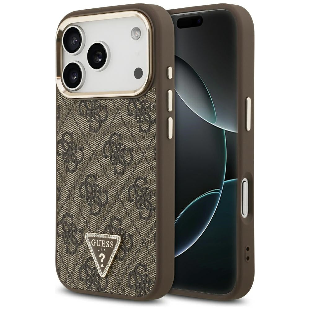 MagSafe Case for Apple iPhone 18 Pro Max / 17 Pro Max, Guess, 4G Triangle Logo, Brown