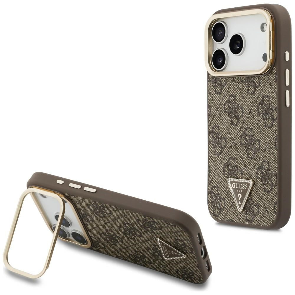 Custodia MagSafe per Apple iPhone 18 Pro Max / 17 Pro Max, Guess, 4G Triangle Logo & Stand Camera, Marrone