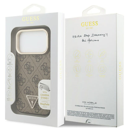 Custodia MagSafe per Apple iPhone 18 Pro Max / 17 Pro Max, Guess, 4G Triangle Logo & Stand Camera, Marrone