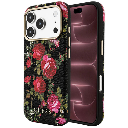 Custodia MagSafe per Apple iPhone 18 Pro Max / 17 Pro Max, Guess, Blossom Roses Print, nera