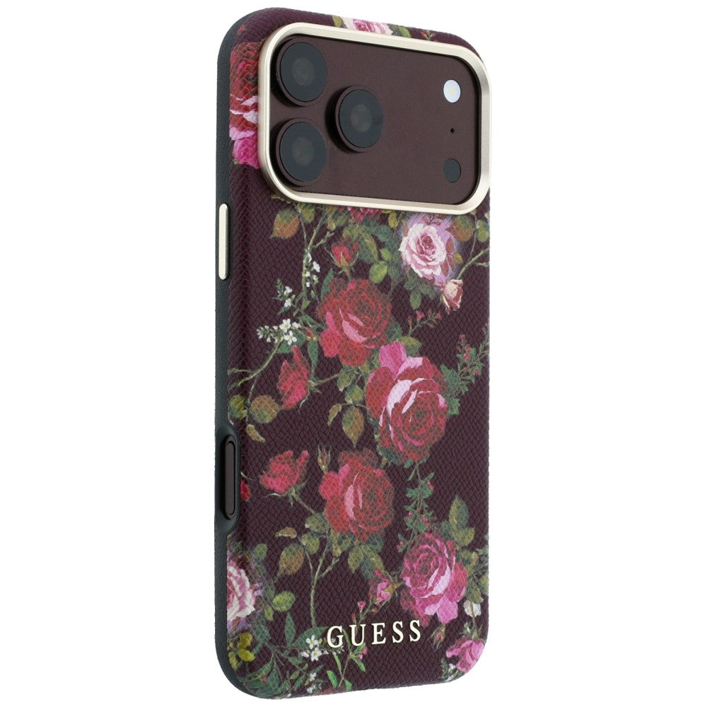 Custodia MagSafe per Apple iPhone 18 Pro Max / 17 Pro Max, Guess, Blossom Roses Print, bordeaux