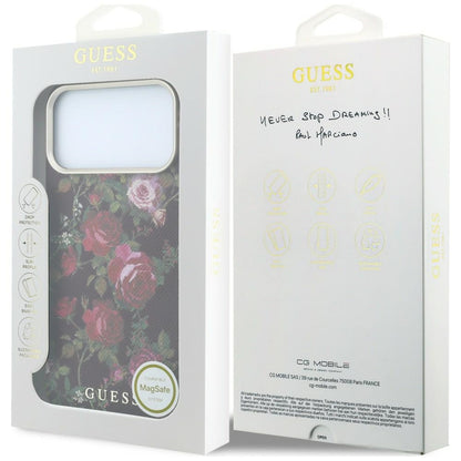 Custodia MagSafe per Apple iPhone 18 Pro Max / 17 Pro Max, Guess, Blossom Roses Print, bordeaux
