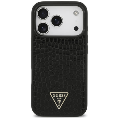 Custodia MagSafe per Apple iPhone 18 Pro Max / 17 Pro Max, Guess, Croco Triangle Logo, nera