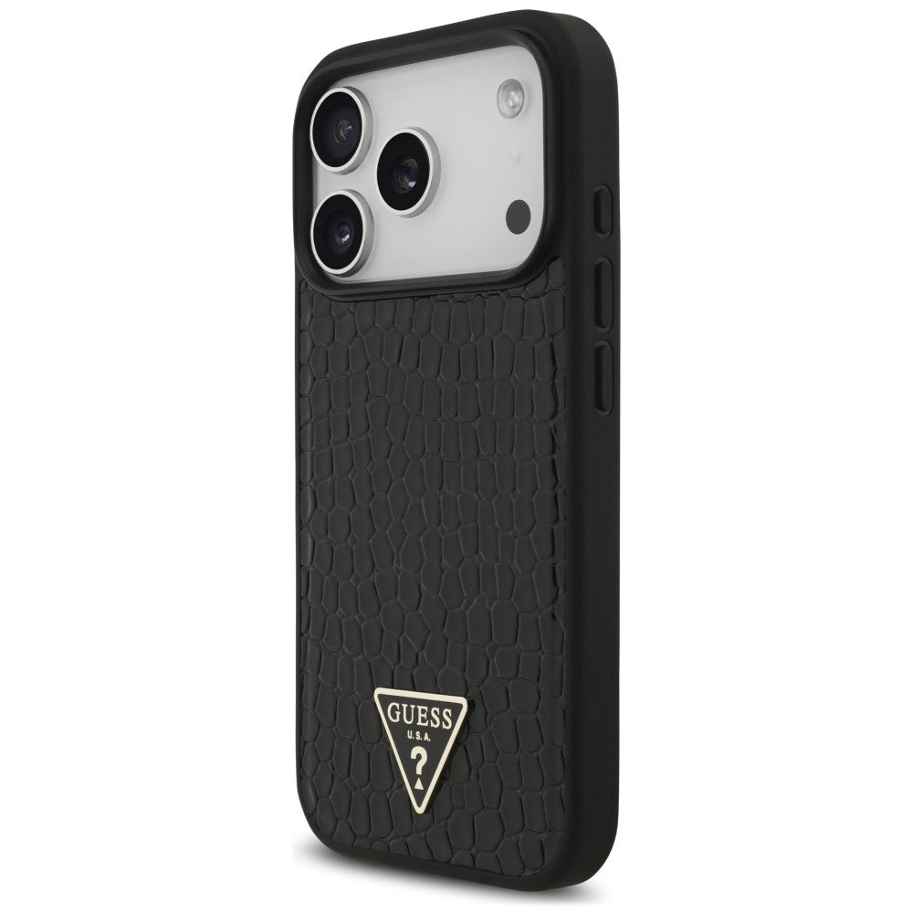 Custodia MagSafe per Apple iPhone 18 Pro Max / 17 Pro Max, Guess, Croco Triangle Logo, nera