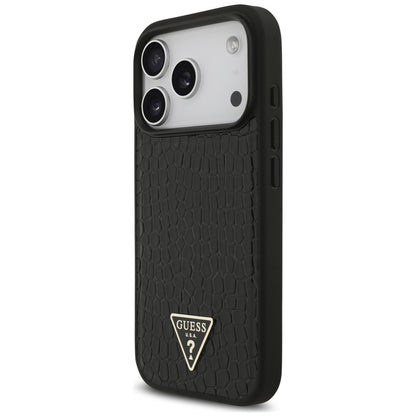 Custodia MagSafe per Apple iPhone 18 Pro Max / 17 Pro Max, Guess, Croco Triangle Logo, nera