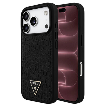 Custodia MagSafe per Apple iPhone 18 Pro Max / 17 Pro Max, Guess, Croco Triangle Logo, nera