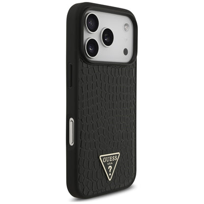 Custodia MagSafe per Apple iPhone 18 Pro Max / 17 Pro Max, Guess, Croco Triangle Logo, nera