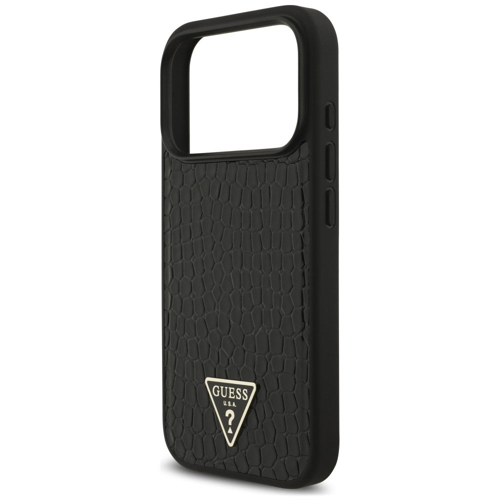 Custodia MagSafe per Apple iPhone 18 Pro Max / 17 Pro Max, Guess, Croco Triangle Logo, nera