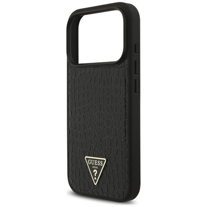Custodia MagSafe per Apple iPhone 18 Pro Max / 17 Pro Max, Guess, Croco Triangle Logo, nera