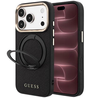 Custodia MagSafe per Apple iPhone 18 Pro Max / 17 Pro Max, Guess, Grained Ring Stand 360 Classic, nera