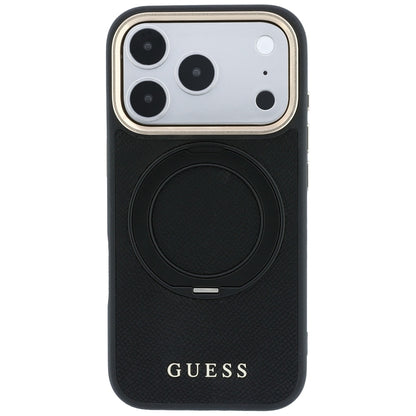 Custodia MagSafe per Apple iPhone 18 Pro Max / 17 Pro Max, Guess, Grained Ring Stand 360 Classic, nera