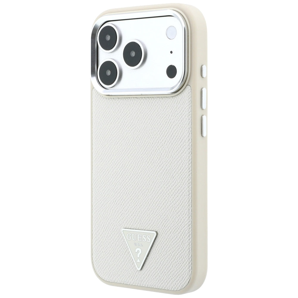 Custodia MagSafe per Apple iPhone 18 Pro Max / 17 Pro Max, Guess, Logo Triangolo Granulato, Beige