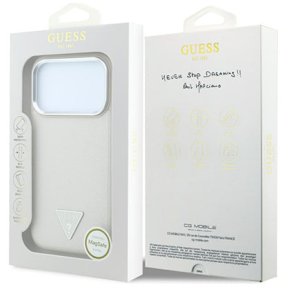 Custodia MagSafe per Apple iPhone 18 Pro Max / 17 Pro Max, Guess, Logo Triangolo Granulato, Beige