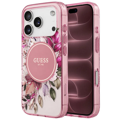 Custodia MagSafe per Apple iPhone 18 Pro Max / 17 Pro Max, Guess, IML Flower & Tonal Circle, rosa