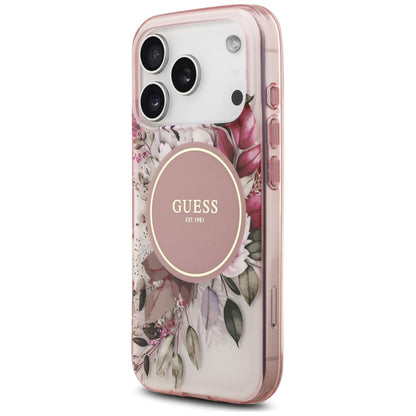 Custodia MagSafe per Apple iPhone 18 Pro Max / 17 Pro Max, Guess, IML Flower & Tonal Circle, rosa