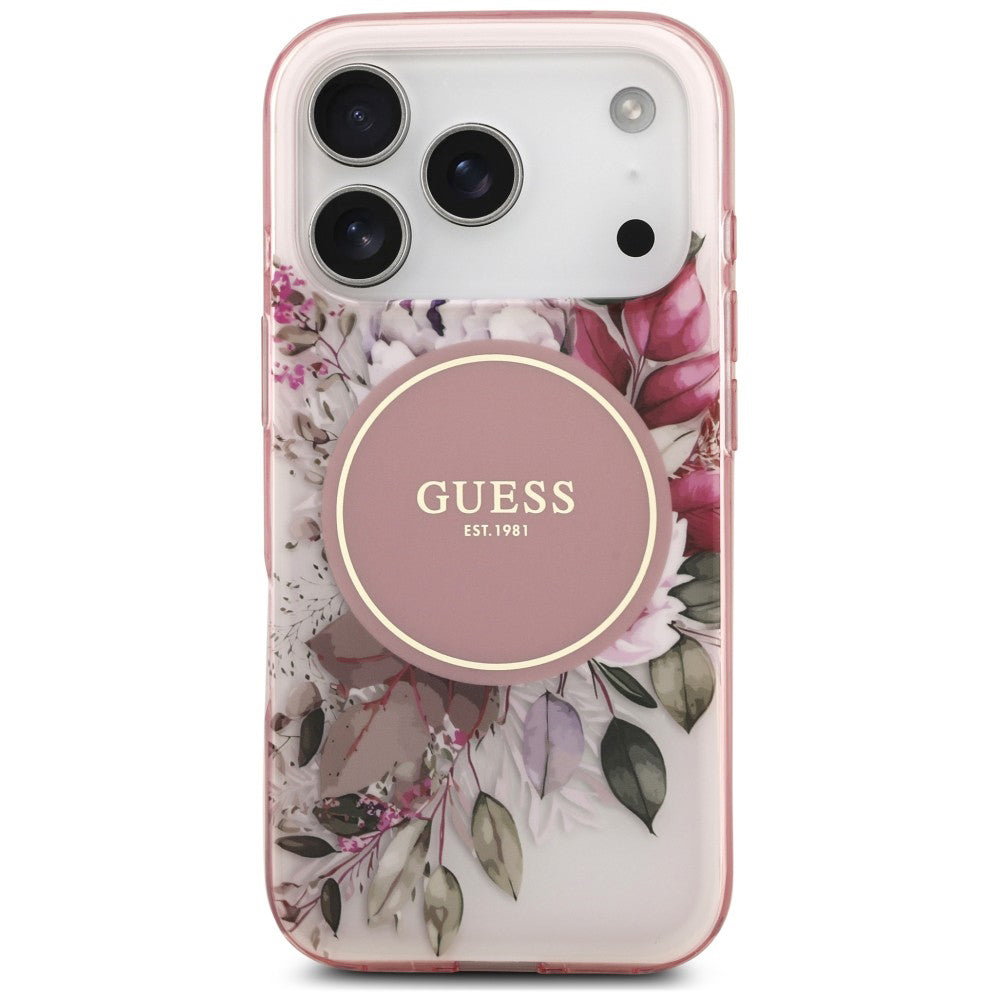 Custodia MagSafe per Apple iPhone 18 Pro Max / 17 Pro Max, Guess, IML Flower & Tonal Circle, rosa