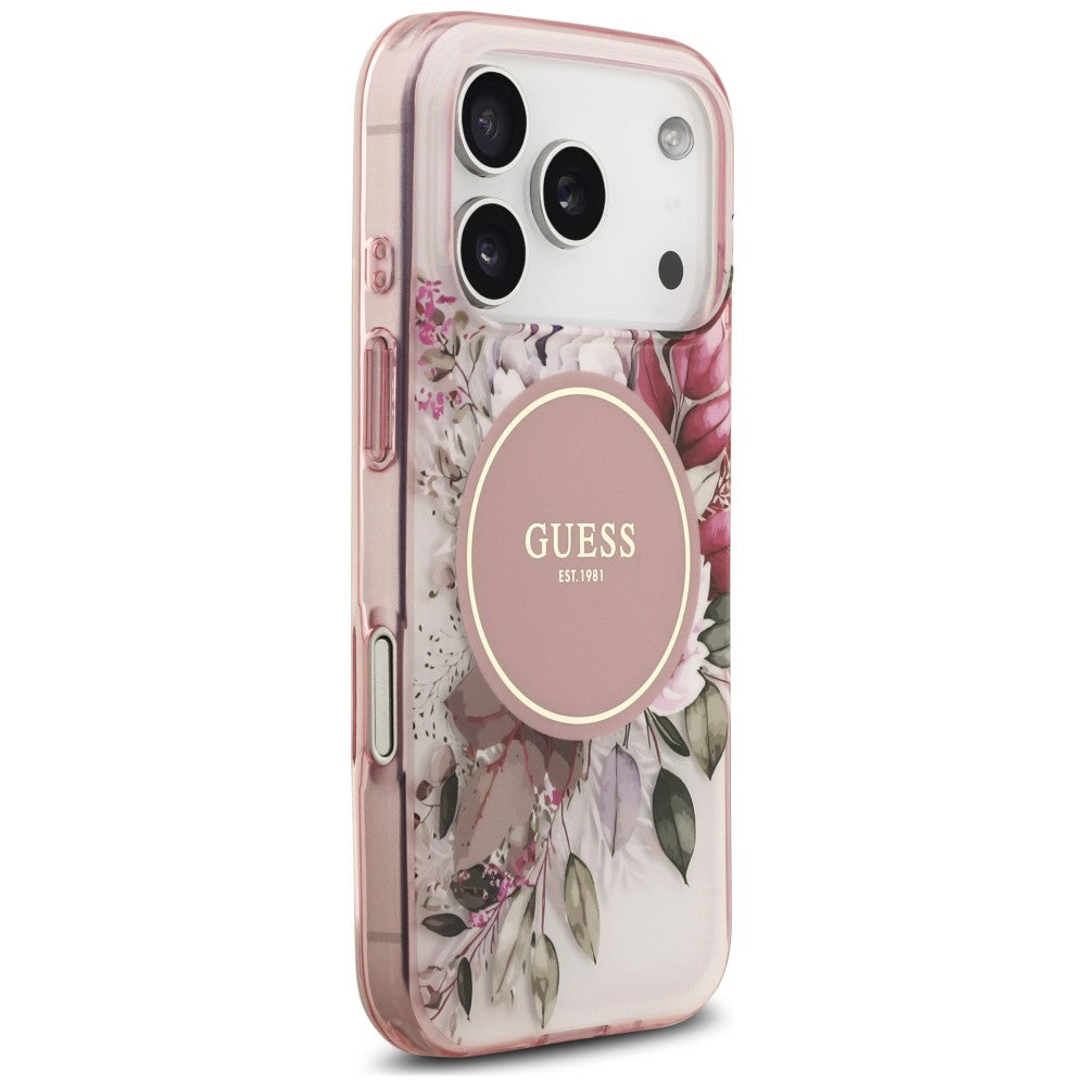 Custodia MagSafe per Apple iPhone 18 Pro Max / 17 Pro Max, Guess, IML Flower & Tonal Circle, rosa