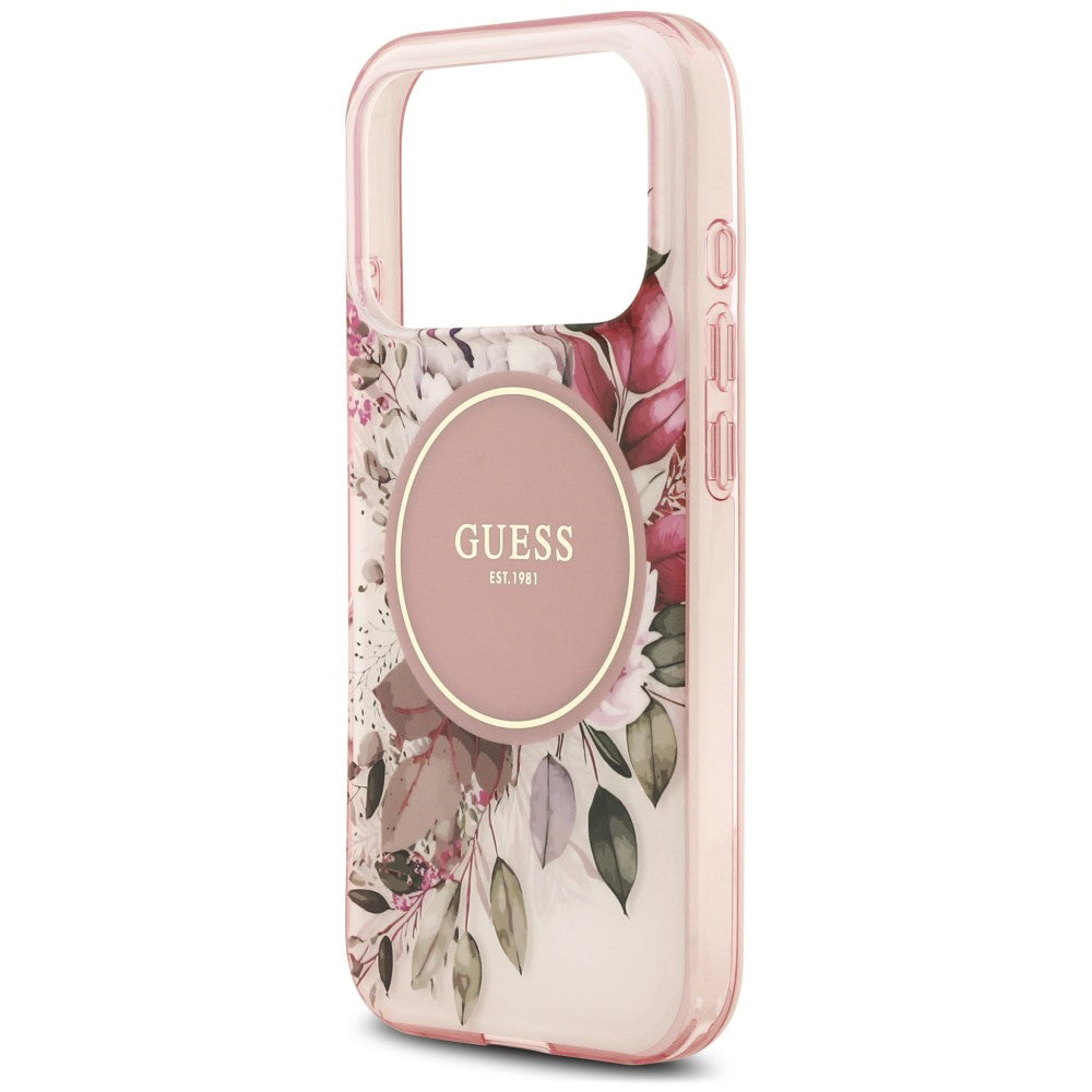 Custodia MagSafe per Apple iPhone 18 Pro Max / 17 Pro Max, Guess, IML Flower & Tonal Circle, rosa