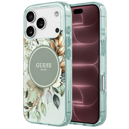 Custodia MagSafe per Apple iPhone 18 Pro Max / 17 Pro Max, Guess, IML Flower & Tonal Circle, Verde