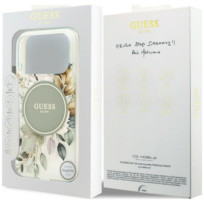 Custodia MagSafe per Apple iPhone 18 Pro Max / 17 Pro Max, Guess, IML Flower & Tonal Circle, Verde