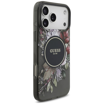 Custodia MagSafe per Apple iPhone 18 Pro Max / 17 Pro Max, Guess, IML Flowers with Pearl Strap, nera