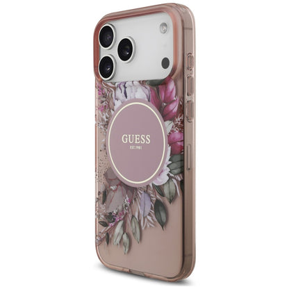 MagSafe Case for Apple iPhone 18 Pro Max / 17 Pro Max, Guess, IML Flowers with Pearl Strap, Pink