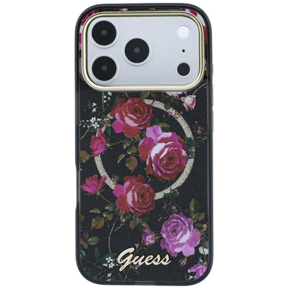 Custodia MagSafe per Apple iPhone 18 Pro Max / 17 Pro Max, Guess, IML Glitter Blossom Roses, nera