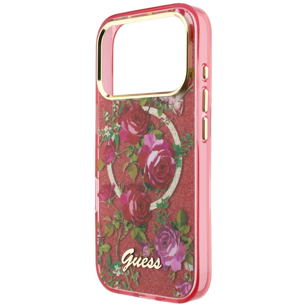 Custodia MagSafe per Apple iPhone 18 Pro Max / 17 Pro Max, Guess, IML Glitter Blossom Roses, Vinaccia