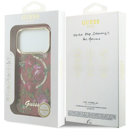 Custodia MagSafe per Apple iPhone 18 Pro Max / 17 Pro Max, Guess, IML Glitter Blossom Roses, Vinaccia