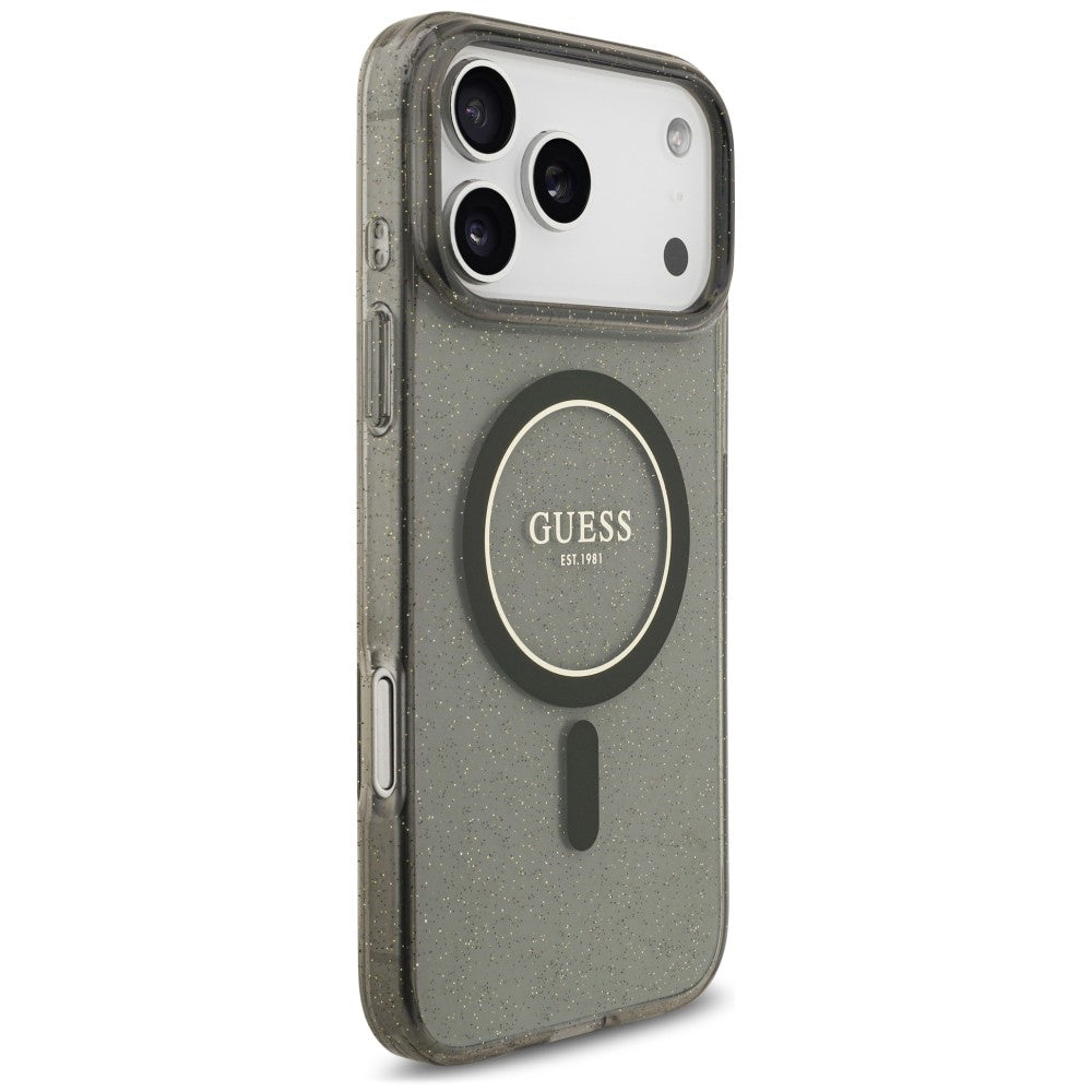 Custodia MagSafe per Apple iPhone 18 Pro Max / 17 Pro Max, Guess, IML Glitter with Pearl Strap, nera