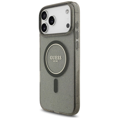 Custodia MagSafe per Apple iPhone 18 Pro Max / 17 Pro Max, Guess, IML Glitter with Pearl Strap, nera