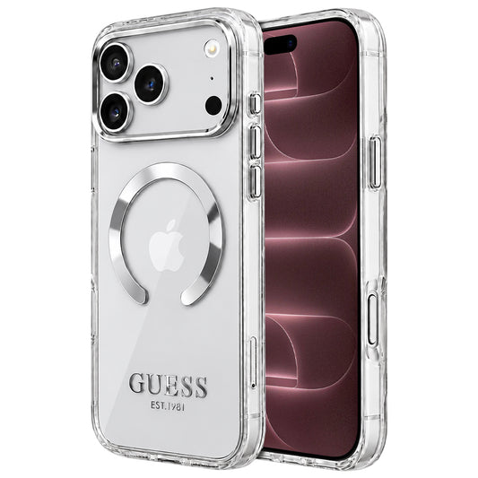 Custodia MagSafe per Apple iPhone 18 Pro Max / 17 Pro Max, Guess, Contorno Metallico, Argento