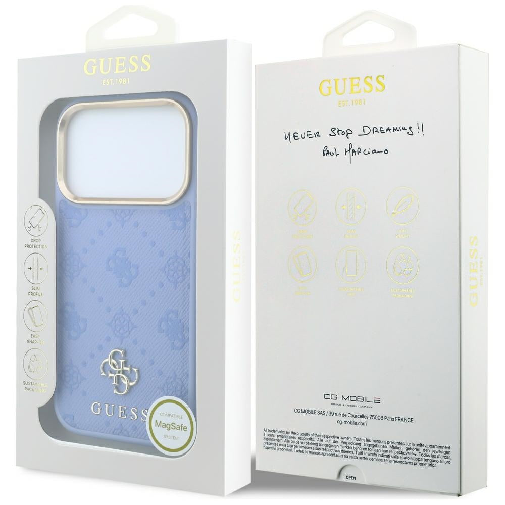 Custodia MagSafe per Apple iPhone 18 Pro Max / 17 Pro Max, Guess, Peony 4G Small Logo, Blu