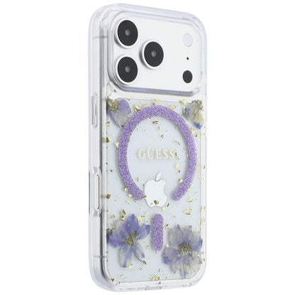 Custodia MagSafe per Apple iPhone 18 Pro Max / 17 Pro Max, Guess, Fiori in Resina e Glitter, Viola