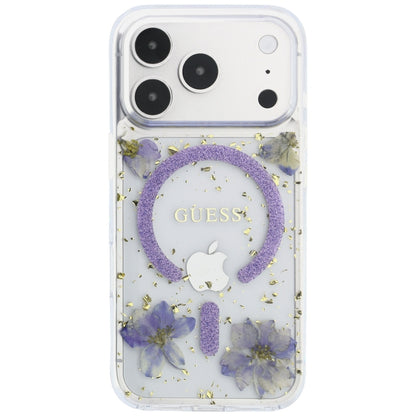 Custodia MagSafe per Apple iPhone 18 Pro Max / 17 Pro Max, Guess, Fiori in Resina e Glitter, Viola