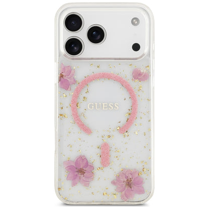 Custodia MagSafe per Apple iPhone 18 Pro Max / 17 Pro Max, Guess, Resin Flowers and Glitter, Rosa