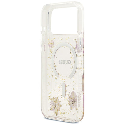 Custodia MagSafe per Apple iPhone 18 Pro Max / 17 Pro Max, Guess, Resin Flowers and Glitter, Rosa