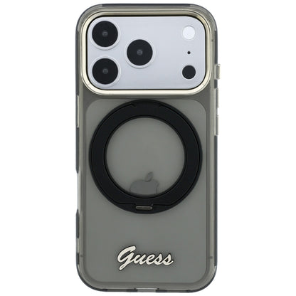 Custodia MagSafe per Apple iPhone 18 Pro Max / 17 Pro Max, Guess, Ring Stand Script Metal Logo, Nera