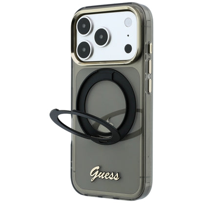 Custodia MagSafe per Apple iPhone 18 Pro Max / 17 Pro Max, Guess, Ring Stand Script Metal Logo, Nera