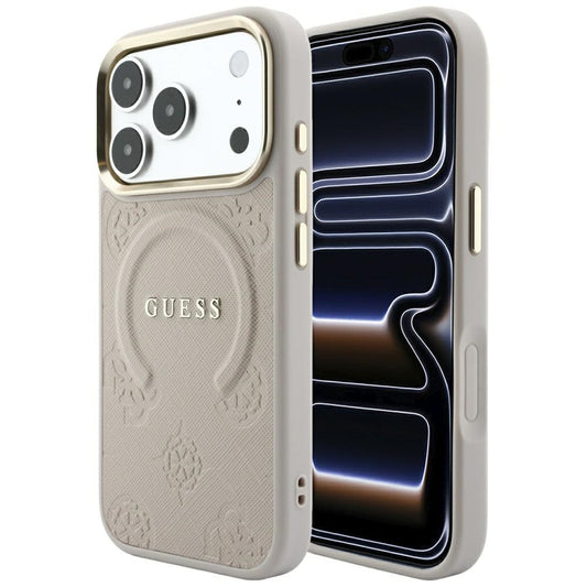 Custodia MagSafe per Apple iPhone 18 Pro Max / 17 Pro Max, Guess, Saffiano Peony Ring, Rosa