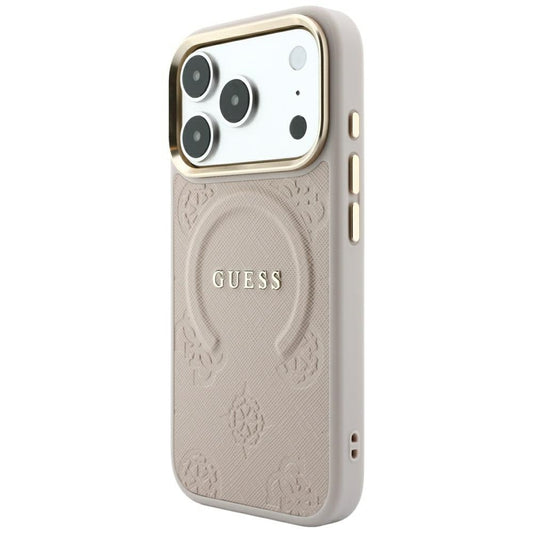 Custodia MagSafe per Apple iPhone 18 Pro Max / 17 Pro Max, Guess, Saffiano Peony Ring, Rosa