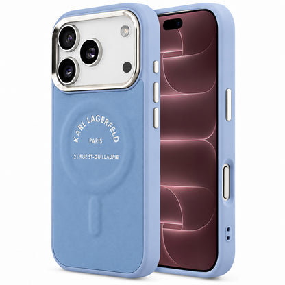 Custodia MagSafe per Apple iPhone 18 Pro Max / 17 Pro Max, Karl Lagerfeld, Embossed Open Ring RSG Logo, blu
