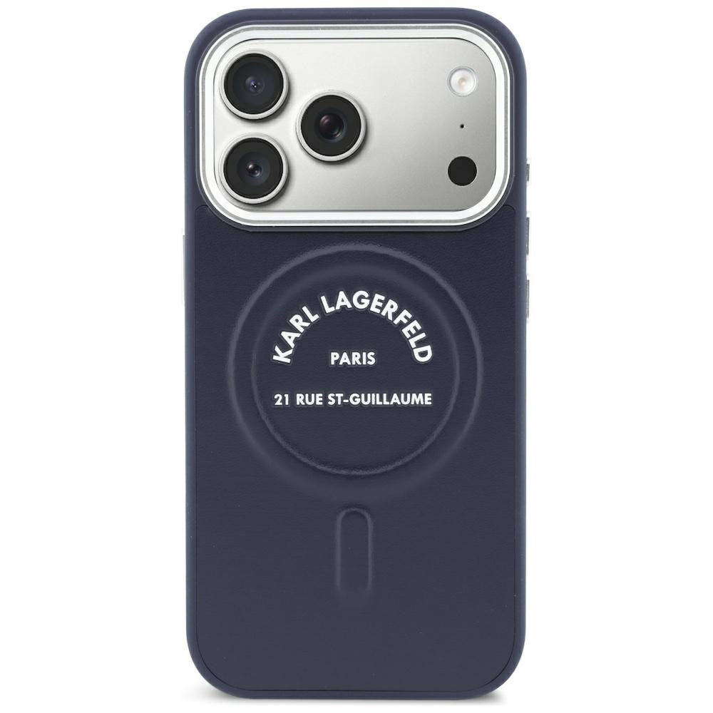 Custodia MagSafe per Apple iPhone 18 Pro Max / 17 Pro Max, Karl Lagerfeld, Embossed Open Ring RSG Logo, blu
