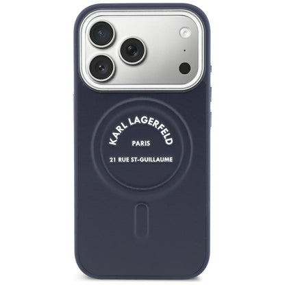 Custodia MagSafe per Apple iPhone 18 Pro Max / 17 Pro Max, Karl Lagerfeld, Embossed Open Ring RSG Logo, blu
