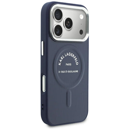 Custodia MagSafe per Apple iPhone 18 Pro Max / 17 Pro Max, Karl Lagerfeld, Embossed Open Ring RSG Logo, blu
