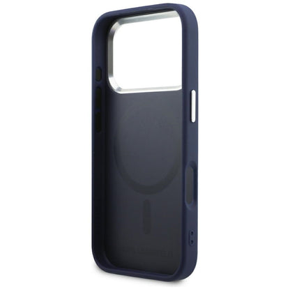 Custodia MagSafe per Apple iPhone 18 Pro Max / 17 Pro Max, Karl Lagerfeld, Embossed Open Ring RSG Logo, blu
