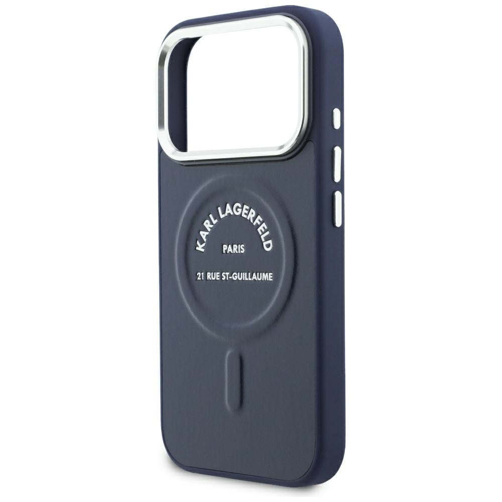 Custodia MagSafe per Apple iPhone 18 Pro Max / 17 Pro Max, Karl Lagerfeld, Embossed Open Ring RSG Logo, blu
