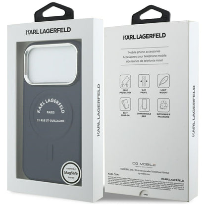 Custodia MagSafe per Apple iPhone 18 Pro Max / 17 Pro Max, Karl Lagerfeld, Embossed Open Ring RSG Logo, blu
