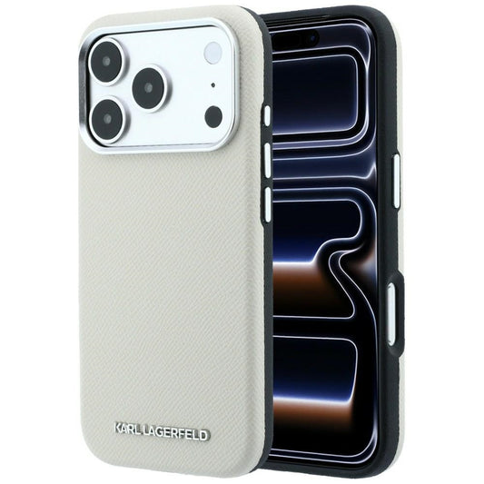 Custodia MagSafe per Apple iPhone 18 Pro Max / 17 Pro Max, Karl Lagerfeld, Logo Allungato Granulato, Beige