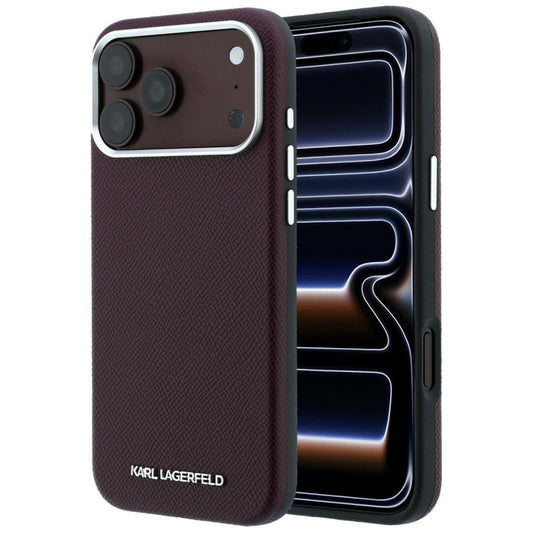 Custodia MagSafe per Apple iPhone 18 Pro Max / 17 Pro Max, Karl Lagerfeld, Logo Allungato Granulato, Vinaccia